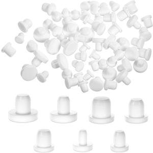 70 Pcs Silicone Rubber Hole Plug, 7 Sizes Round Rubber Button Hole End Covers, Silicone Plugs, White High Temp T-Type Holes Plugs, Soft Flexible Stopper, Waterproof & Sealing
