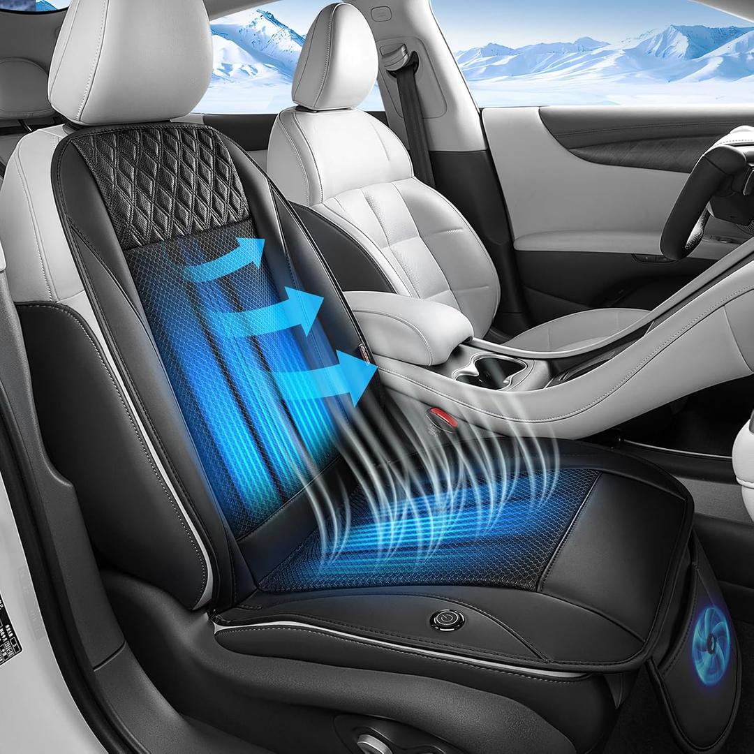 Coverado Cooling Car Seat Cover with High-Velocity Turbo Fan, Powerful Blowing & Suction Pad, 12V-24V Ventilated Cushion, 3-Speed Adjustable Airflow, Universal Fit for Car SUV Truck Van（Black）