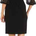 Elegant Mini Cocktail Dress W/Sheer Rhinestone Balloon Sleeves (Black, 16W)