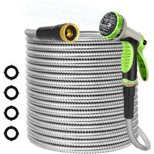 50ft Garden Hose, Heavy Duty Outdoor Water Hose with 10-Way Spray Nozzle, Leak-Proof Brass Connectors, Flexible 50 Foot Hose for Yard & Outdoor,Car Wash