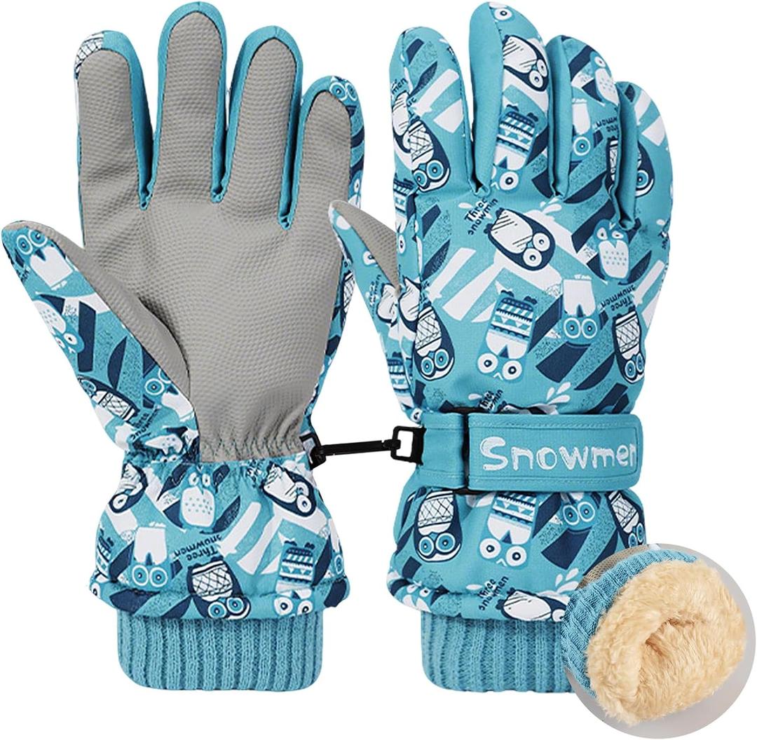 ALANGDUO Waterproof & Extra Warm Kids Winter Snow Gloves, Thickened Windproof Ski Snowboarding Gloves for Cold Weather Boys Girls
