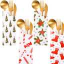Containlol 100 Pieces Christmas Silverware Bags Disposable Utensil Holder Silverware Sleeves Kraft Paper Xmas Flatware Tableware Holder Bags for Christmas Party Table Decorations Supplies