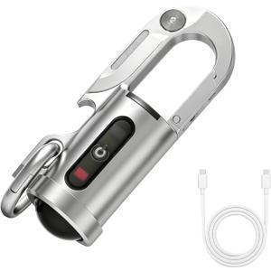 EDC Multi-Tool Keychain Flashlight, Aircraft-Grade Aluminum Alloy, 1200 Lumens Ultra Bright, Type-C Rechargeable, Rugged Metal Small Pocket Light for Men/Gift (Silver)