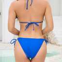 Cromi Triangle Bikini Set for Women Sexy Halter Two Piece Swimsuit with Tie Side Cheeky String Bottom Blue XL (Blue, XL)