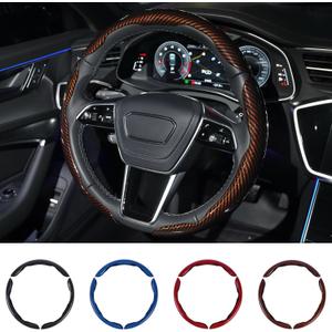 Carbon Fiber Steering Wheel Cover 3PCS Set  Anti-Slip, Scratch-Resistant, Universal Fit for 1416 Inch Wheels  Interior Car Accessories for Cars, SUVs, Trucks (Brown)