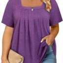 Amrto Plus Size Tops for Women Square Neck Tunic Blouses Summer Short Sleeve Casual Loose Fits Tunic Tops XL-5XL (XX-Large, Purple)