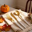 SUT Gold Plastic Silverware, 160Pcs Gold Utensils Set Disposable, 80 Gold Plastic Forks, 40 Gold Knives, 40 Gold Spoons, Gold Plastic Cutlery for Parties, Dinners, Weddings(White Gold)