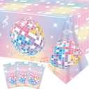 3 Pcs Pastel Singer Birthday Tablecloths Disco Ball Party Decorations Colorful Disco Balls Plastic Table Cover Music Theme Birthday Table Cloths for Music Lover Wedding Anniversary Party Supplies