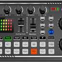 Live Sound Card, Mini Sound Mixer Board with 16 Effects and Voice Changer, Noise Reduction Bluetooth Live Sound Card Audio Mixer for Live Streaming, Podcast(Black,190 * 118 * 28mm)