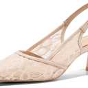 Coutgo Women's Slingback Kitten Low Heels Mesh Pumps Closed Pointed Toe Wedding Work Dress Shoes (8, Pink/Lace)
