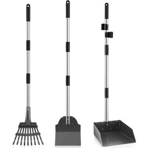 Pooper Scooper, Long Handle Dog Pooper Scooper, Heavy Duty Stainless Steel Rake, Tray & Spade Set for Pet Waste Removal, Use on Grass, Dirt or Gravel