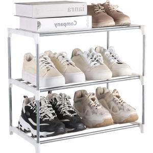 Small Shoe Rack, Narrow Stackable Shoe Shelf Organizer for Entryway, Doorway and Bedroom Closet (3-Tier, White)