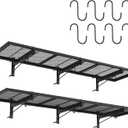 2 Pack Garage Wall Shelf, Heavy Duty Garage Shelving, 46"X 12.5" Wall Mounted Floating Shelves, Metal Hanging Storage Rack with 8 Hooks, Utility Organizer Max Load 320 LBS for Laundry Room, Workshop
