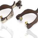Hapivida Horse Spurs, Antique Brown Western Style Equestrian Training Spurs with Bells, Hand Carved Stainless Steel Design, for Cowboy Boots and Riding Gear