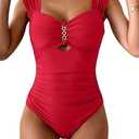 Eomenie Women's One Piece Swimsuit Tummy Control Cutout Bathing Suit Push Up Wide Straps Swim Suit (Large, Red)