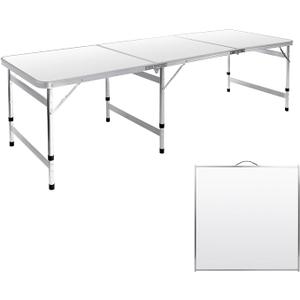 Moosinily Camping Table 6FT Folding Table Large 3 Adjustable Height Portable Picnic Table Camp Aluminum Outdoor Picnic BBQ White