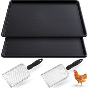 Mifoci 2 Pcs Chicken Poop Tray with 2 Steel Mesh Scoopers, Coop Pan Set