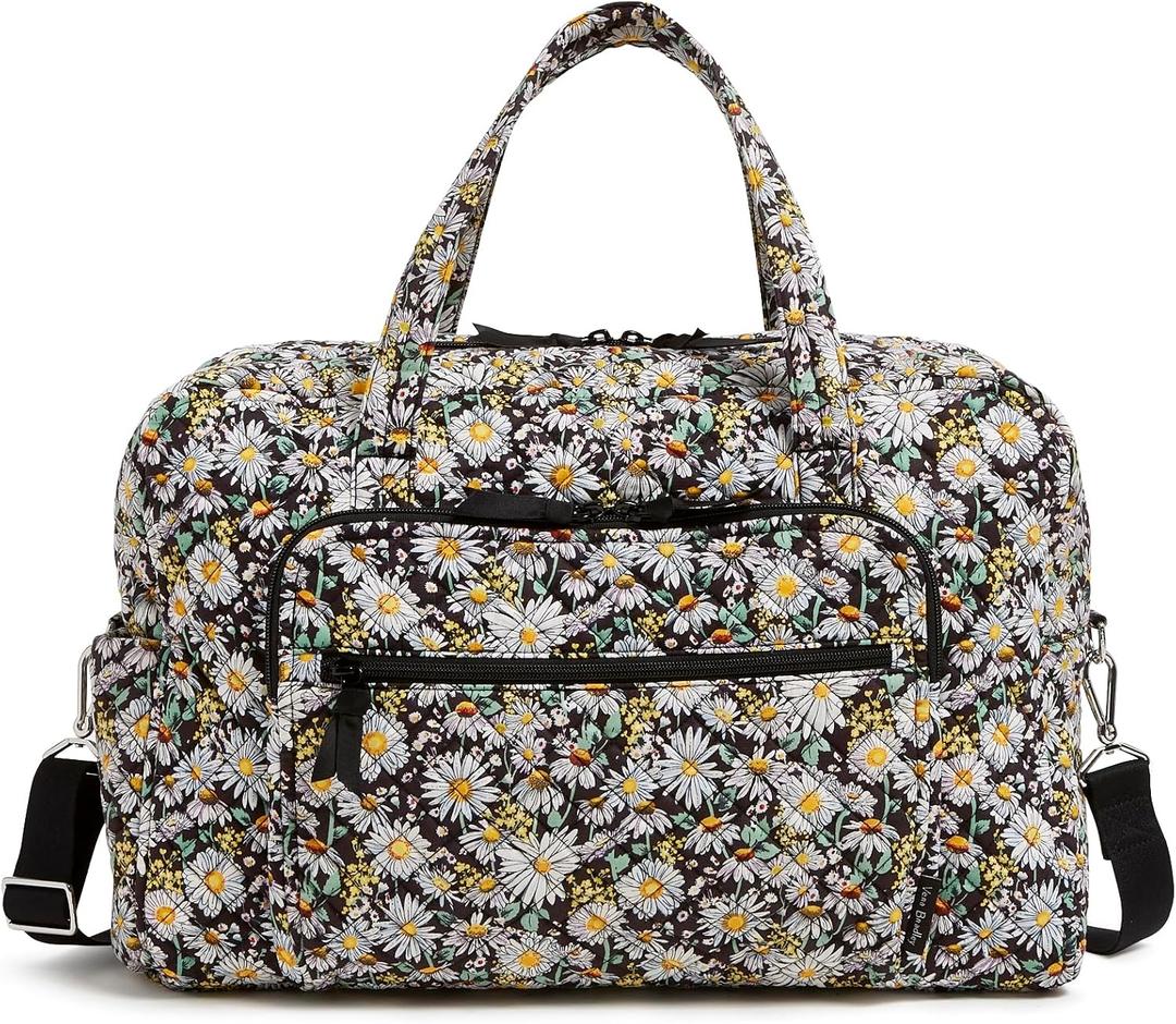 Cotton Weekender Travel Bag, Daisies White, One Size