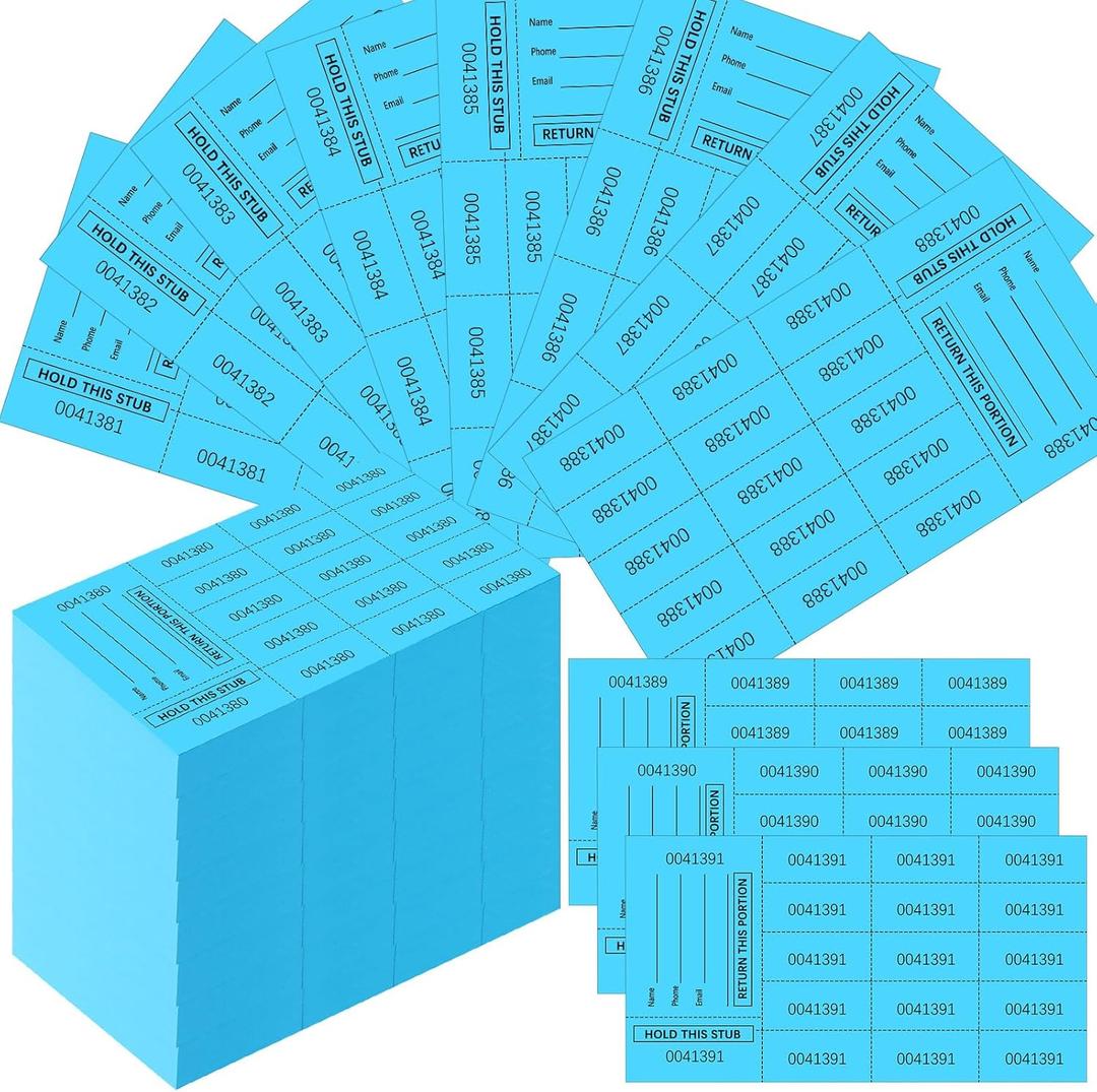 Kosiz 1000 Sheet 15 Bid Raffle Tickets Chinese Auction Tickets Sheets Auction Fundraiser Ticket Numbered with Name and Phone Number Per Sheet Raffle Tags for Silent Auction(Lake Blue)