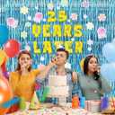 Cartoon Birthday Decorations Adjustable Number Years Later Banner Blue Tinsel Foil Fringe Curtains Backdrop Jellyfish Flowers and Bubbles Stickers for Ocean Theme Party Decorations