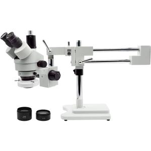 Professional Trinocular Stereo Zoom Microscope, 3.5X-90X Magnification with WF10X Eyepieces, 0.7X-4.5X Zoom Objective and 0.5X & 2.0X Auxiliary Lens, Double-Arm Boom Stand, 56S LED Ring Light
