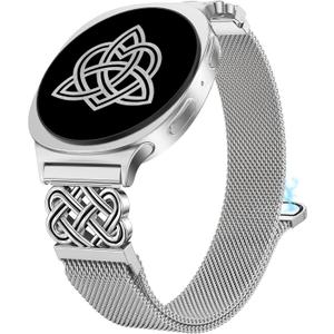 Stainless Steel Magnetic Loop Compatible with Samsung Galaxy Watch 8 40mm 44mm/Watch 8 Classic 46mm(2025) Women Metal Mesh Celtic Knot Dressy Strap (Silver/Black)