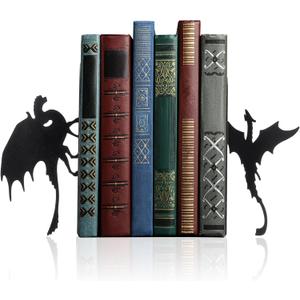 Geelin Dragon Metal Bookends Set of 2 Styles Gothic Book Ends for Shelves Bookshelf Home Office Desk Bookshelf Decor Gift for Dragon Lovers and Reading Enthusiasts