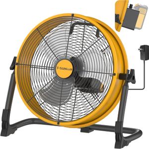 12" Battery Operated Floor Fan for Dewalt 20V Max Battery, Portable Fan with AC Adapter and USB Output, Metal Industrial High Velocity, Stepless Speed Cordless Fan for Jobsite Garage Camping Emergency