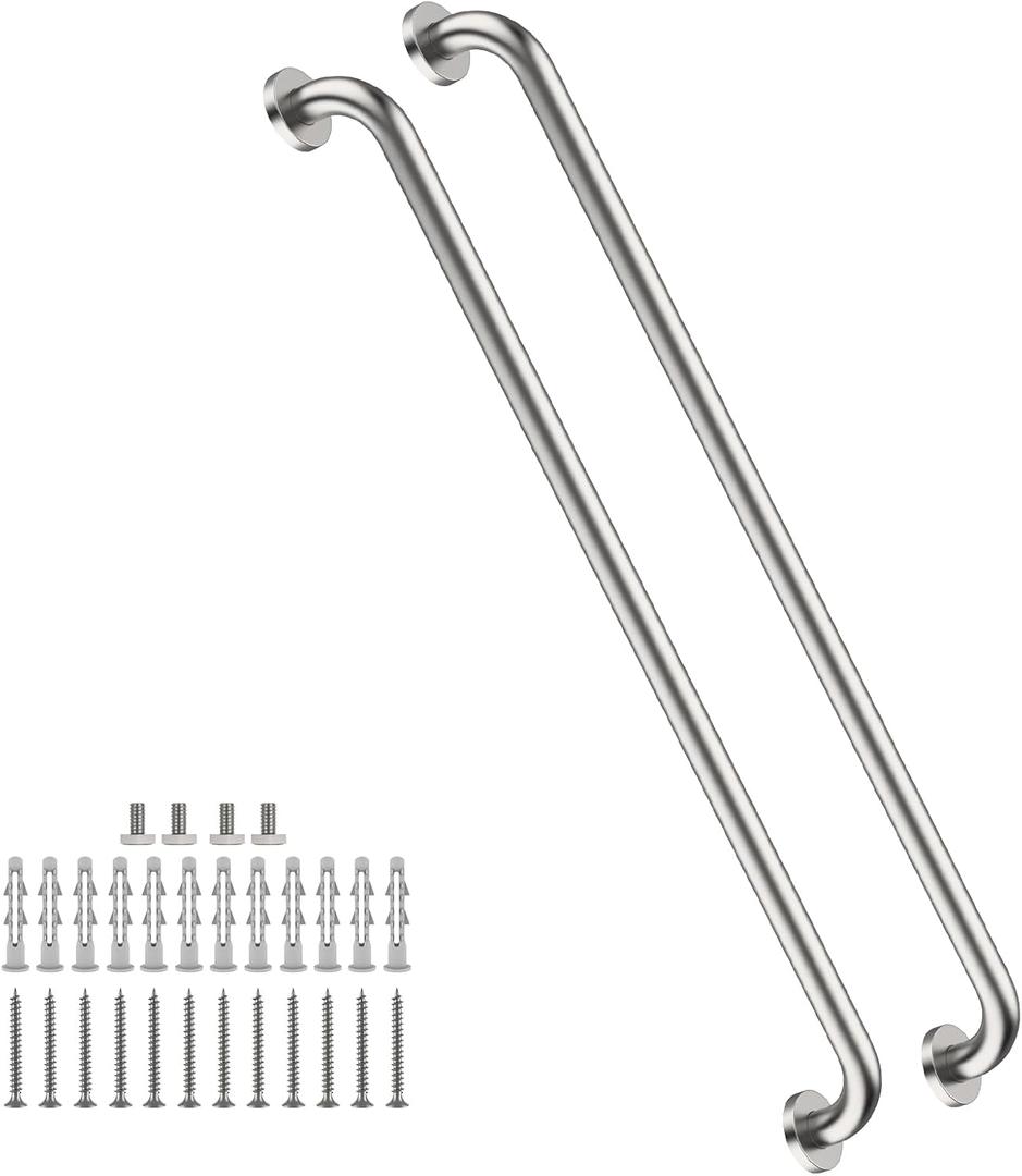 2 Pack 40 Inch Shower Grab Bars Satin Brushed Nickel, ZUEXT SUS304 Stainless Steel Bathroom Shower Balance Bar, Safety Hand Rail Support,Handicap Elderly Senior Assist Bath Grab Handle(1.25" Diameter)