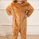 Baby Boys Girls Christmas Snowman Onesie Fleece Reindeer Hoodied Romper 6M - 2T (12-18 Months, Brown | Bear)