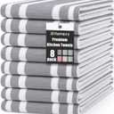 Homaxy Premium Kitchen Towels 18x 28, Large Cotton 380 GSM Kitchen Hand Towels, Stripe and Terry Dish Towel, Highly Absorbent Tea Towel Set with Hanging Loop, 8 Pack, Grey
