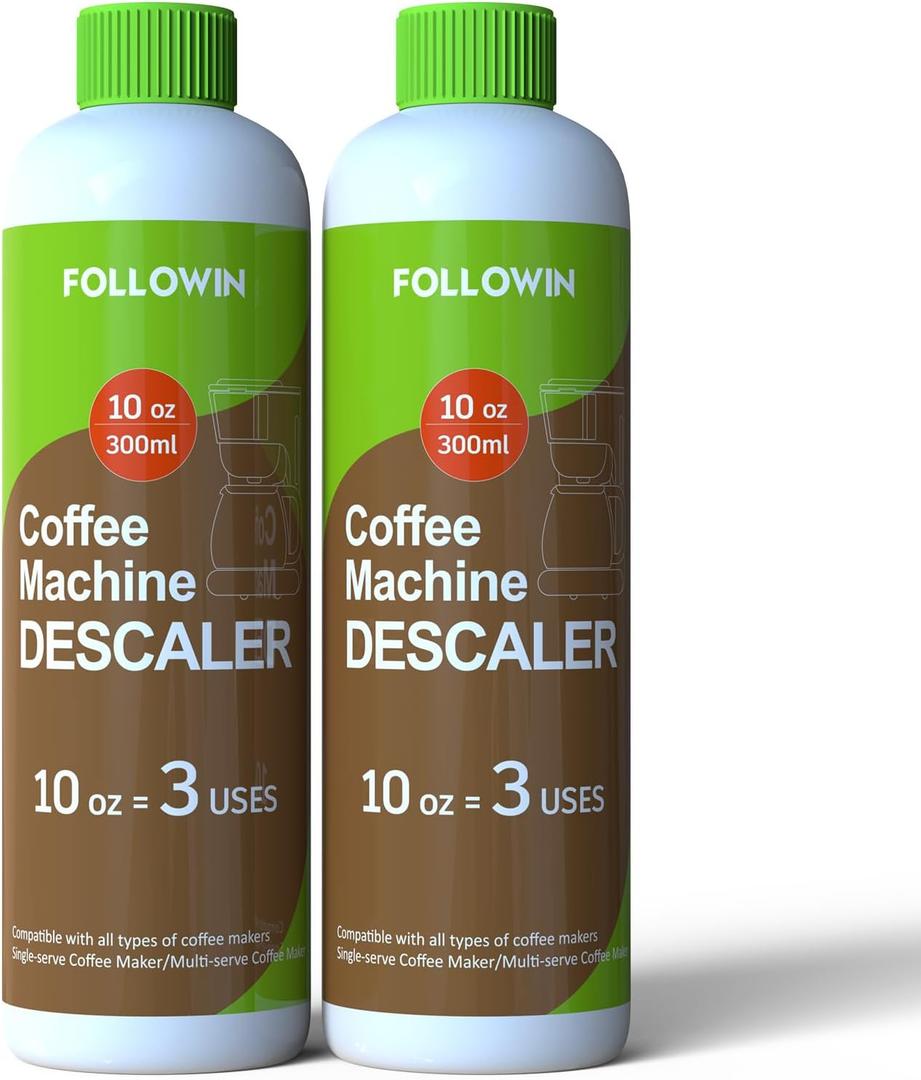 2 x FOLLOWIN Coffee Machine Cleaner and Descaler,Espresso Coffee Maker Cleaner(2 Pack & 6 Uses),Descaling Solution for Espresso Machines and Single Use Coffee Maker