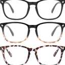 Gaoye Stylish Blue Light Glasses for Woman - Computer Glasses 99% Blue Light Blocking - Lightweight TR90 Frames - 3 pack (A5-matte Black+leopard+black Tortoise)