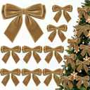2 x 12Pcs Velvet Bows for Christmas Tree, Light Brown Bows Christmas Decorations with Twist Tie, Bulk Velvet Vintage Ornaments for Wreath Garland Gift Wrapping Wedding Champagne Parties Decor, 6*6in (Kahki)