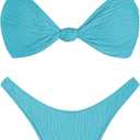 ZAFUL 2025 Cheeky Bikini Sets for Women High Cut Swimsuit Textured Ribbed Bikini Thong Bathing Suit (Small, Blue)