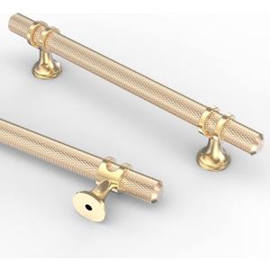 Asidrama 10 Pack 5 Inch(128mm) Knurled Brushed Brass Kitchen Cabinet Handles, Glod Cabinet Pulls Kitchen Cabinet Hardware Cupboard Handles Drawer Pulls