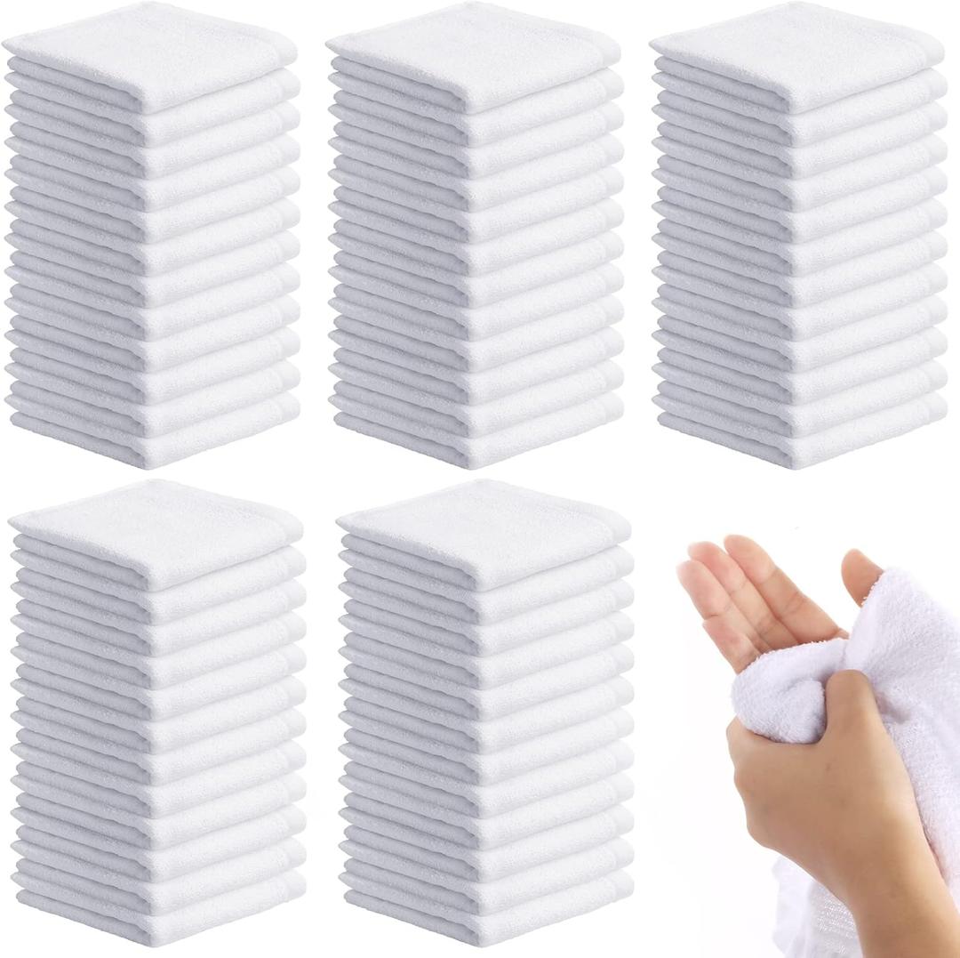 Patelai 60 Pcs White Washcloths Set Face Cloth Absorbent Soft Cotton Face Towel Multipurpose Machine Washable Towels Travel Supply Gym Needs for Bathroom Kitchen Hotel Spa and Gym, 10 x 10 Inch