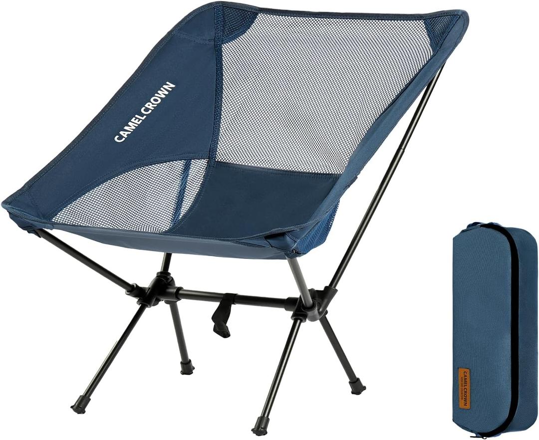 CAMEL CROWN Portable Camping Chair Lightweight Compact Folding Chair Mesh for Outdoor Camp Travel Beach Picnic Festival Hiking Backpacking Navy Blue (Netting)