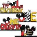 TONIFUL Mouse 1st Birthday Party Supplies 1st Table Centerpieces - Red Mouse Theme Design and Sturdy Wooden for One Year Old Birthday Party Favors 1st Birthday Party Decorations (2 Pcs)