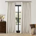 100 Inch Blackout Linen Curtains Pinch Pleated Back Tab Dual Layer Thermal Inslulated Room Darkening 100% Black Out Curtains 2 Panels for Sliding Glass Door Bedroom Living Cream Ivory Window Drapes (Natural)