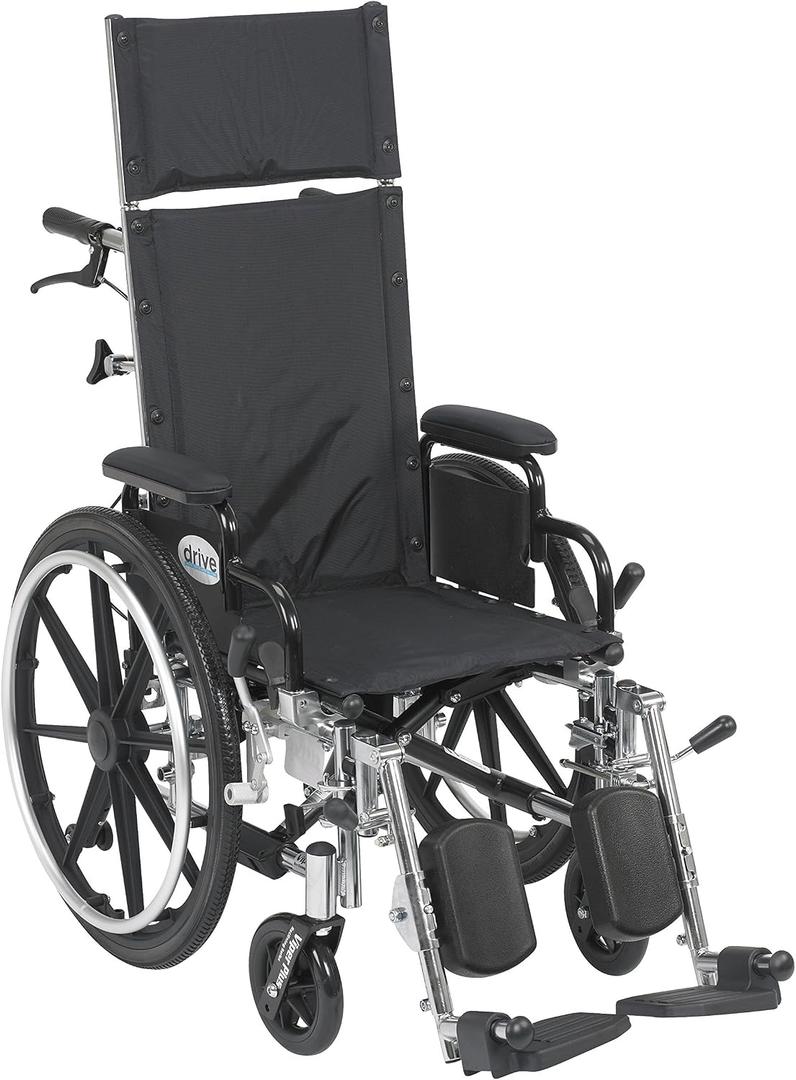 Drive Medical Viper Plus Light Weight Reclining Wheelchair with Elevating Leg Rests and Flip Back Detachable Arms, 14'' Seat