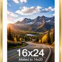 Wood 16x24 Picture Frame with 14x20 Mat Gold, Display 14x20 with Mat or 16x24 Without, Wood 16 by 24 Photo Frame, 16 x 24 Frame for Wall Hanging Display, Gold