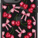 FUNMIKO for iPhone 15 Plus Case Wireless Charging & Military-Grade Protection - Cute Floral Design for Women Girls, Non-Slip Matte Cover with Shockproof Corners - Cherry and Bows