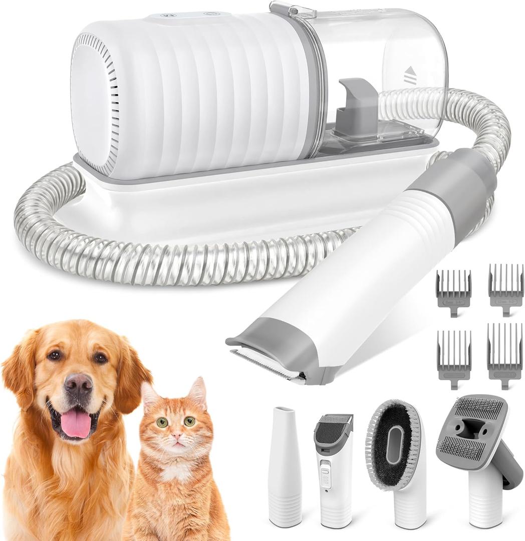 binROC Dog Grooming Vacuum Kit, Pet Grooming Vacuum with Electric Dog Hair Clipper, Grooming Brush, Cleaning and Crevice Tool with 1.5L Dust Cup 5 Grooming Tools for Shedding Pet Hair, Home Cleaning