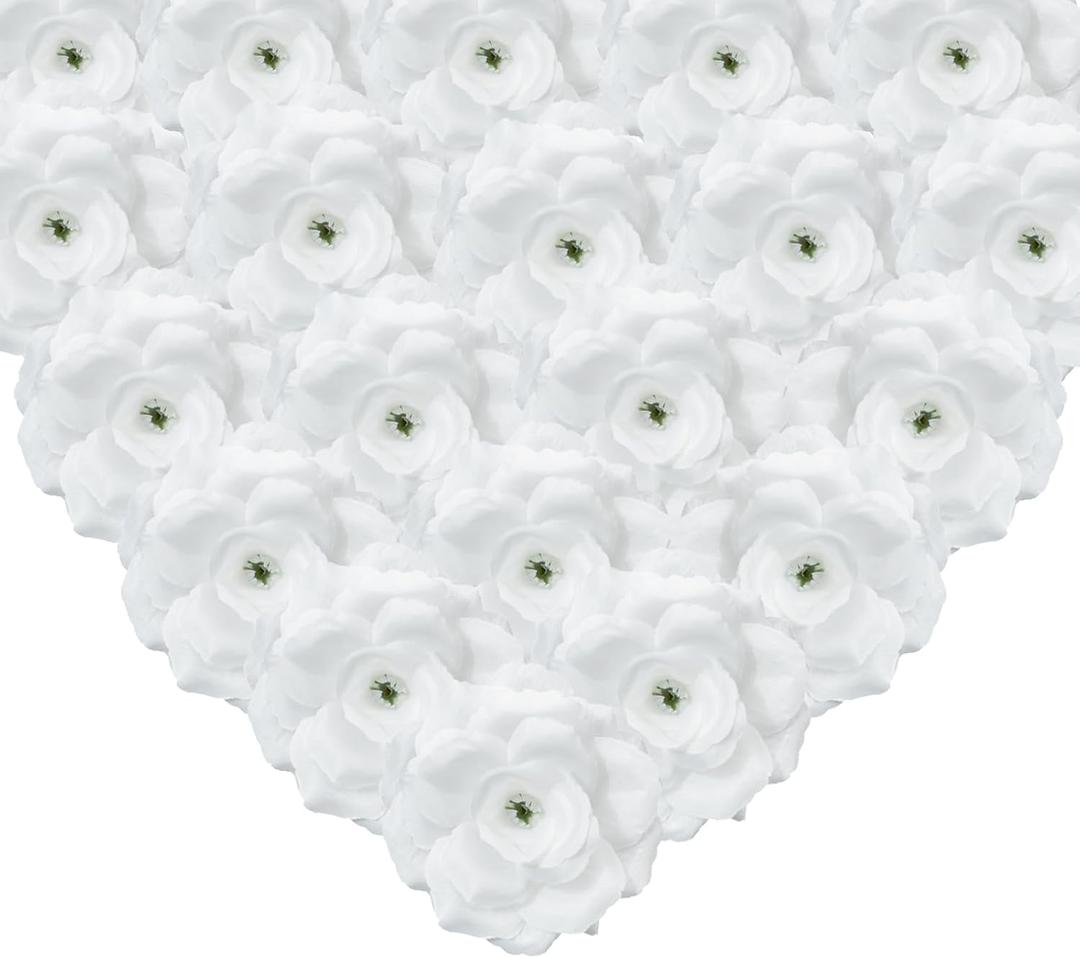 Rose Head Flowers with Stem, 50 White Artificial Flowers, Used for Wedding Decoration DIY Handmade Flowers Silk Fake Rose 3 Inches and 6 Inches Stem Valentines Day Decorations