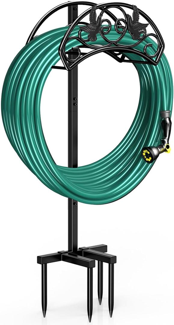 Garden Hose Holder Detachable, Heavy Duty Metal Water Hose Hanger Freestanding Hose Organizer Hose Holders for Outside (Black)