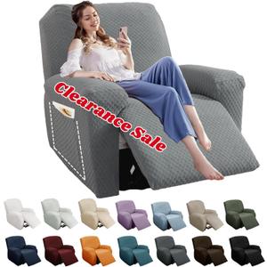 YEMYHOM 4 Pieces Stretch Recliner Slipcover Latest Jacquard Recliner Chair Cover with Side Pocket Anti-Slip Fitted Recliner Cover Couch Furniture Protector with Elastic Bottom (Recliner, Light Gray) (1 Seater)