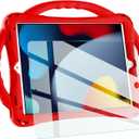 TopEsct Kids Case for iPad 10.2 inch - Shockproof Silicone Cover with Tempered Glass Screen Protector and Strap - Compatible with iPad 9th/8th/7th Gen (2021)"(Red)