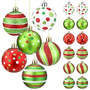 Liliful 11 Pcs 2.4 Inch Christmas Ball Ornaments, Glittering Plastic Hanging Decorations, Elf Balls, Swirl Candy Cane Peppermint, Red and Green Christmas Tree Pendants for Xmas Tree Decoration