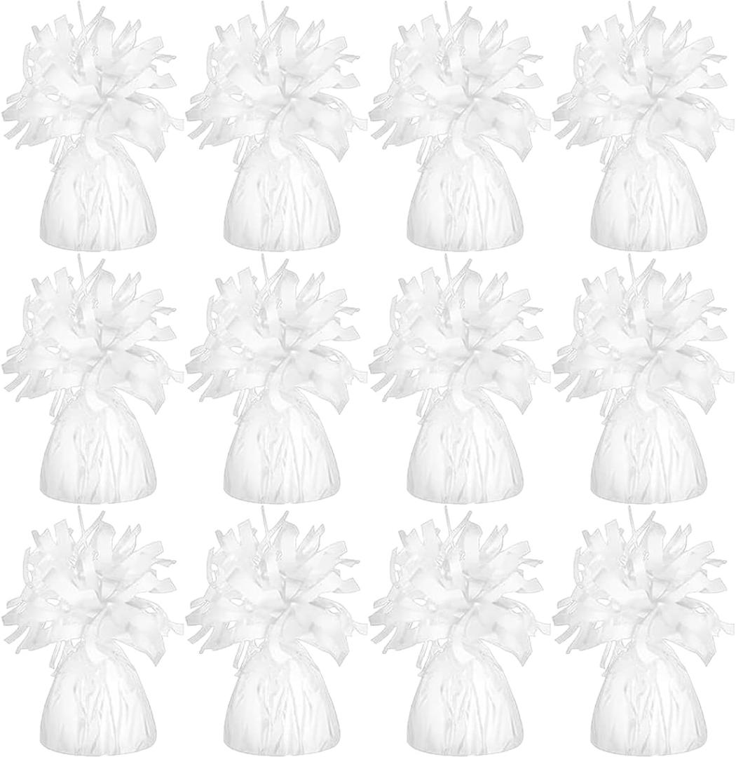Metallic Balloon Weights, Birthday Party Favors, Novelty and Gag Gifts, 5.5" Inches, 12-Pack (White)